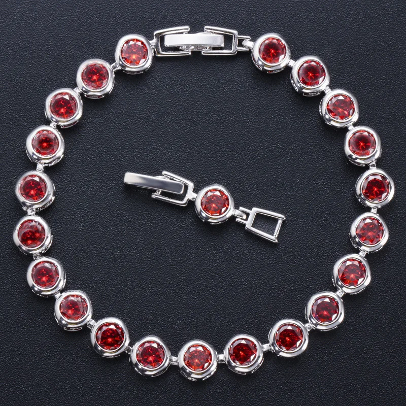 Простые круглые свадебные теннисные амулеты, браслеты для женщин, розовое золото, серебро, цвет, звено цепи, браслет и браслет, Европейский/американский стиль, ювелирные изделия