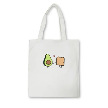 

Avocado Bread Love Women Canvas Shopping Bag Cartoon Printed Shoulder Bag Female Large Capacity Ladies Beach Bag Canvas Tote