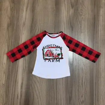 

baby girls winter raglans girls Christmas shirt girls farm tee with plaid sleeve girls cotton raglans wholesale