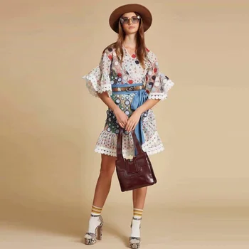 

Boho Designer Beach Holiday Lace Color Dot Decoration Dress Women Sexy Dresses Woman Party Night Spring And Autumn