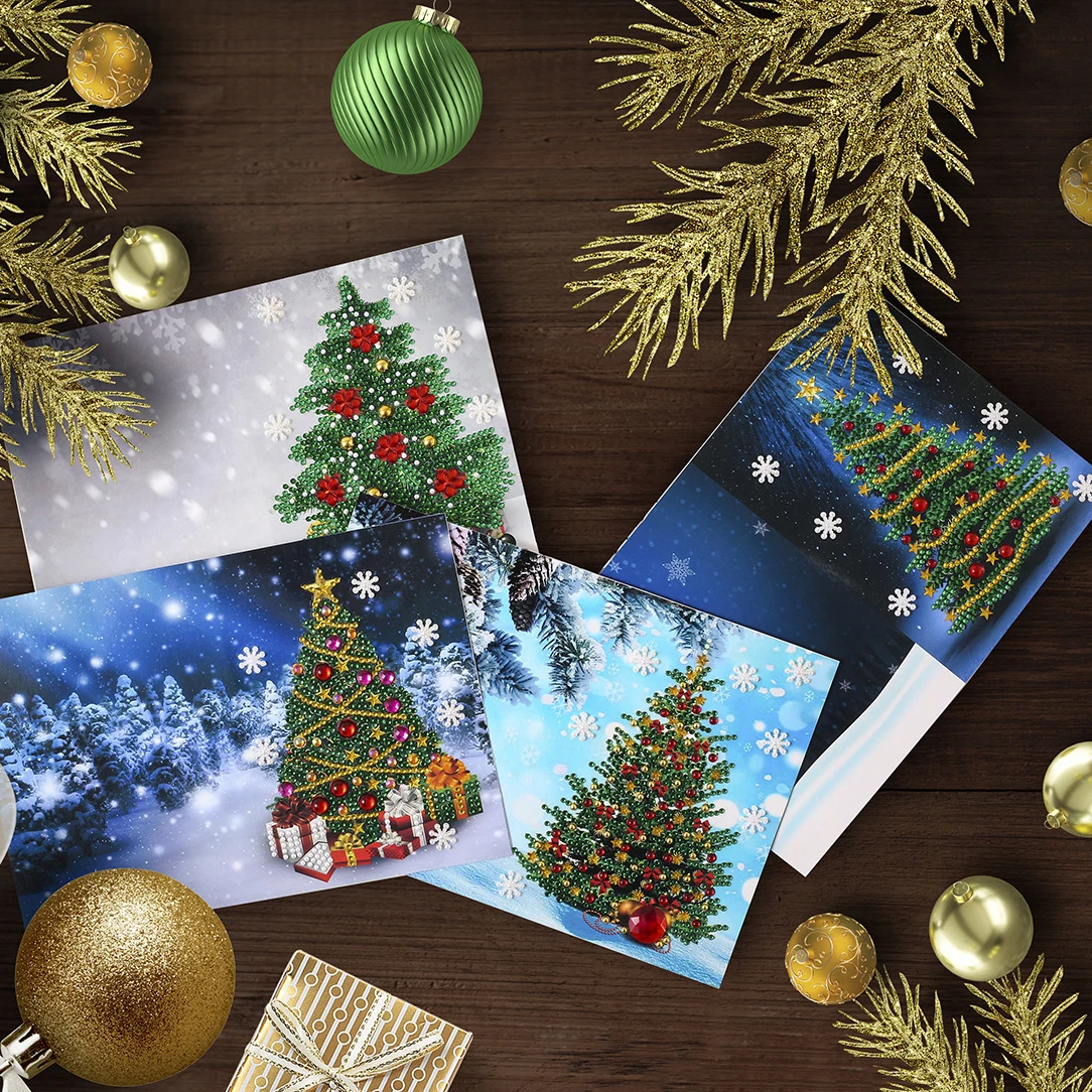  2019  Christmas Tree Diamond Painting Invitation Cards DIY Special Christmas Tree Greeting Postcard - 4.00038E+12