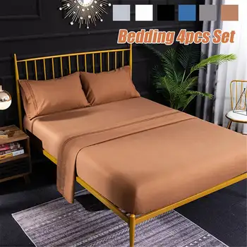 

1pc Polyester Bed Sheet bedsheet With Pillowcase Mattress Cover Solid Color Bedding Linens Bed Sheets With Elastic Band