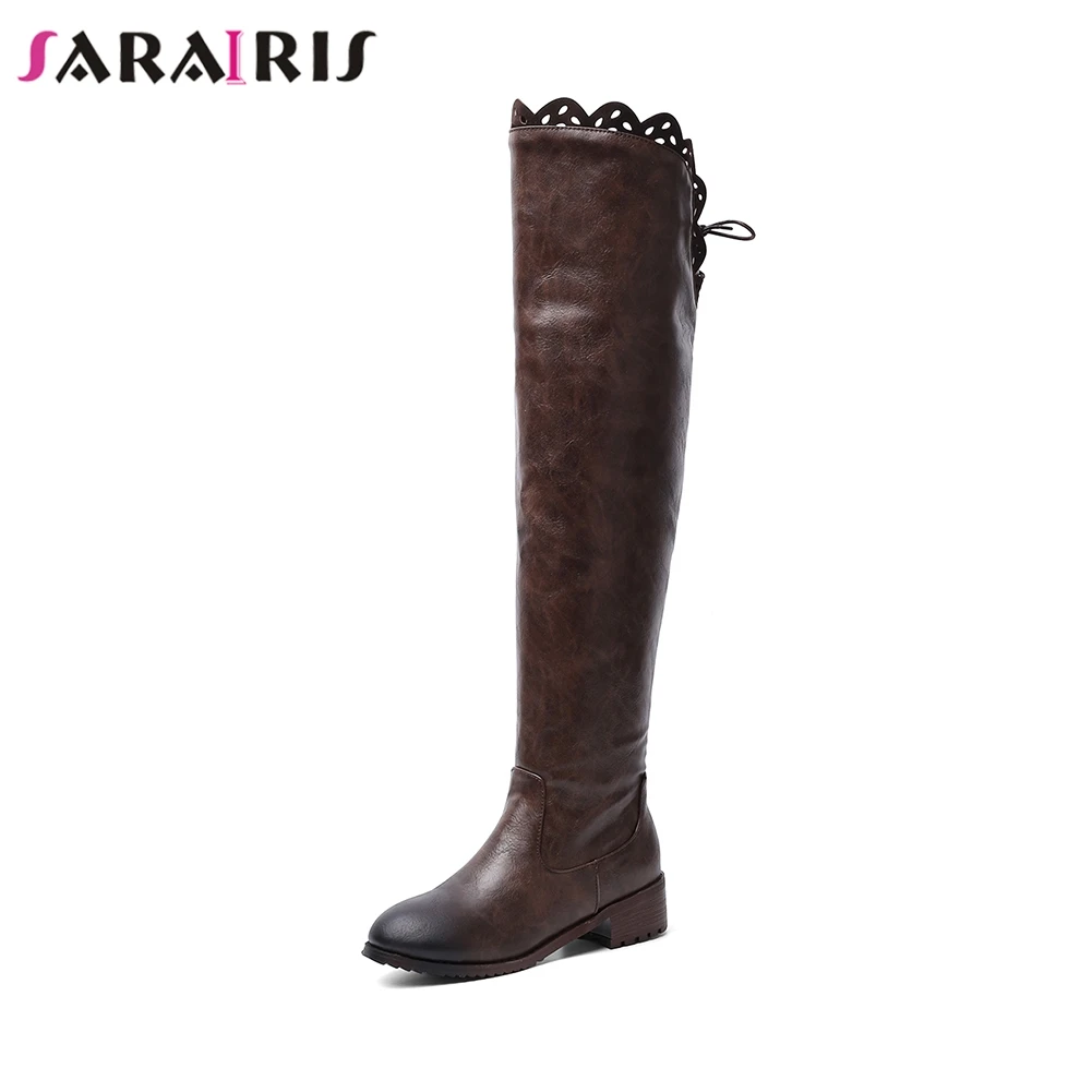 

SARAIRIS New Plus Size 34-48 Winter Retro Thigh High Boots Women 2020 Fashion Over The Knee Boot Vintage Low Heel Shoes Woman