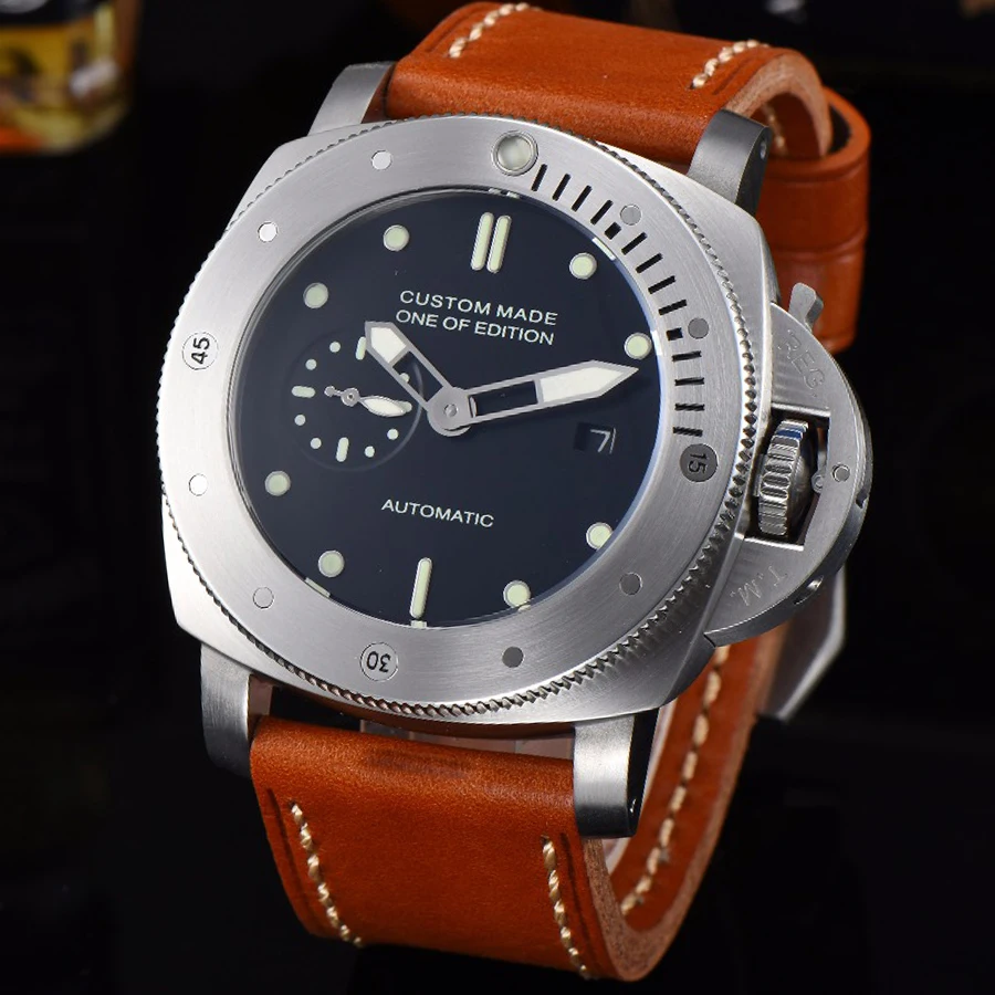 

Huayra watch 47mm automatic watch pvd protective cover high quality leather strap automatic movement Stainless steel N139-1