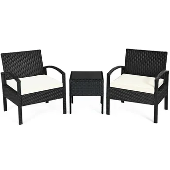 

GIANTEX 3 Pcs Patio Rattan Furniture Set Sofa Cushioned Table Garden HW63218