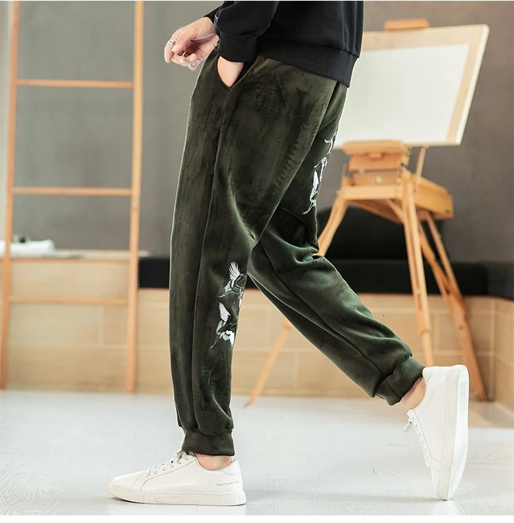 UYUK2019 Winter New Loose Fashion Trend Lanterns Beam Feet Super Warm Embroidery Chinese Style Men's Casual Pants Joggers
