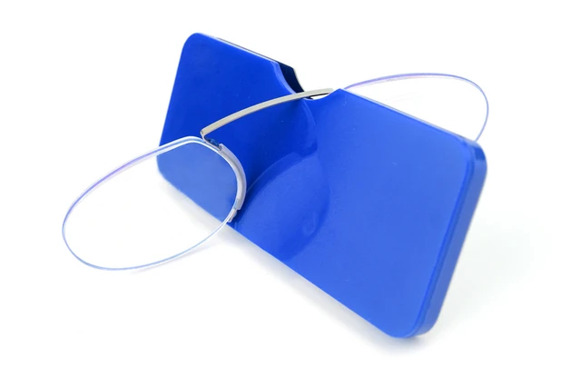 Rimless Foam Reading Glasses Nose Clip on Mini for Men Women Pince-Nez Portable Magnifier Oval with Case +1 1.5 2 Blue