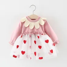 Платье для девочек платье-пачка принцессы с оборками и фатиновой юбкой в стиле пэчворк с сердечками одежда для маленьких детей на день рождения Infantil Vestido E1
