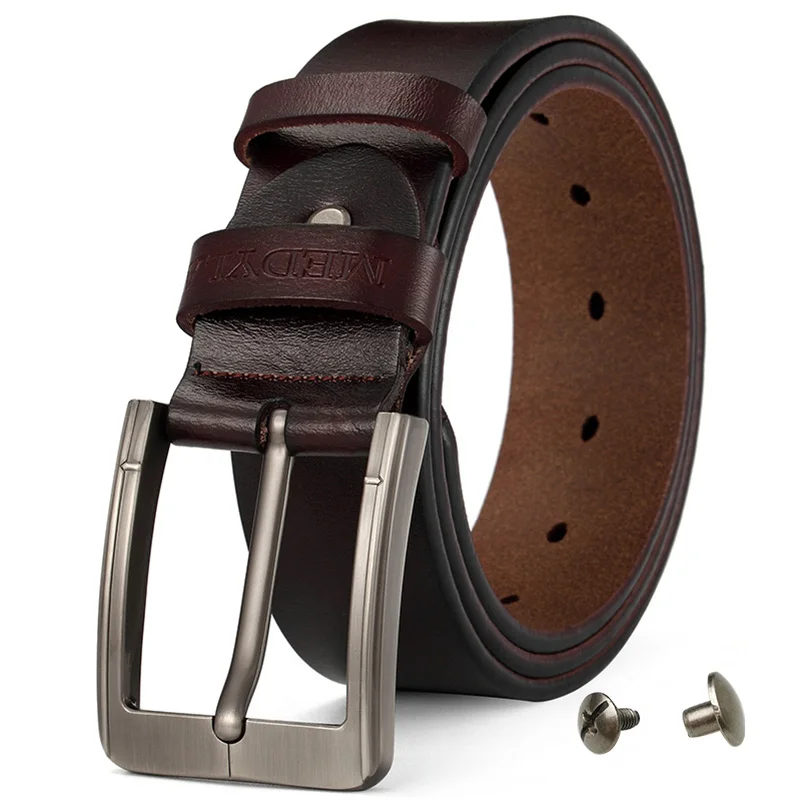 brown MEDYLA natural leather belt men's fashion casual business smooth belt soft leather no interlayer hard steel buckle belt for men - Цвет: brown
