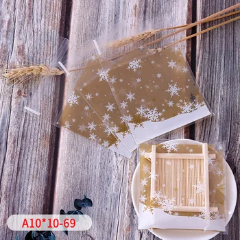 

100pcs/lot Snowflake Crisp Packaging Self-adhesive Bags Golden Snow Flying Snowflakes Soap Biscuit Frosted Party Cellophane Pack