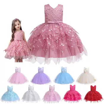 

Toddler Girls Floral Party Dress Baby Formal Costume Infant Wedding Flower Girl Dress Blossom Print Lace Sleeveless Ball Gown