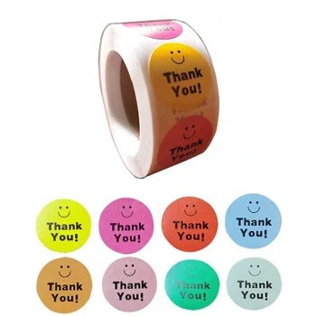 

500pcs Colored Thank You Smile Stickers Christmas Stickers Scrapbooking Packaging Seal Labels Stationery Sticker for Party