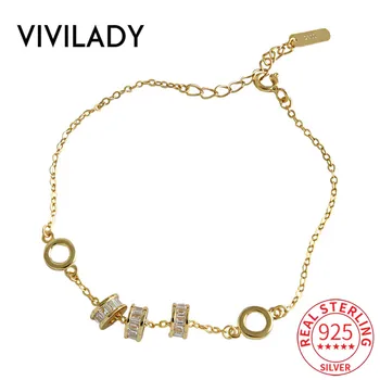 

VIVILADY 100% 925 Sterling Silver Minimalist Style Chic Zircon Round Bead Women Charm Bracelet For Female Christmas Day Jewelry