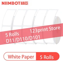 Papier auto adhésif NiiMBOT D11 D110 D101, papier blanc, impression Machine, étiquette de marchandise, autocollant de prix thermique, 5 rouleaux