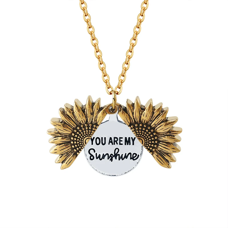 Bronze gold LOVR новое женское золотое ожерелье s для женщин You are my Sunshine Модный Подсолнечник, подвеска, ожерелье ювелирные изделия - Окраска металла: Bronze gold