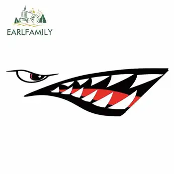 

EARLFAMILY 13cm x 4.1cm for Waterproof Shark Eyes and Teeth Mout Fine SUV Decal Vinyl Waterproof 3D Scratch-proof Car Sticker