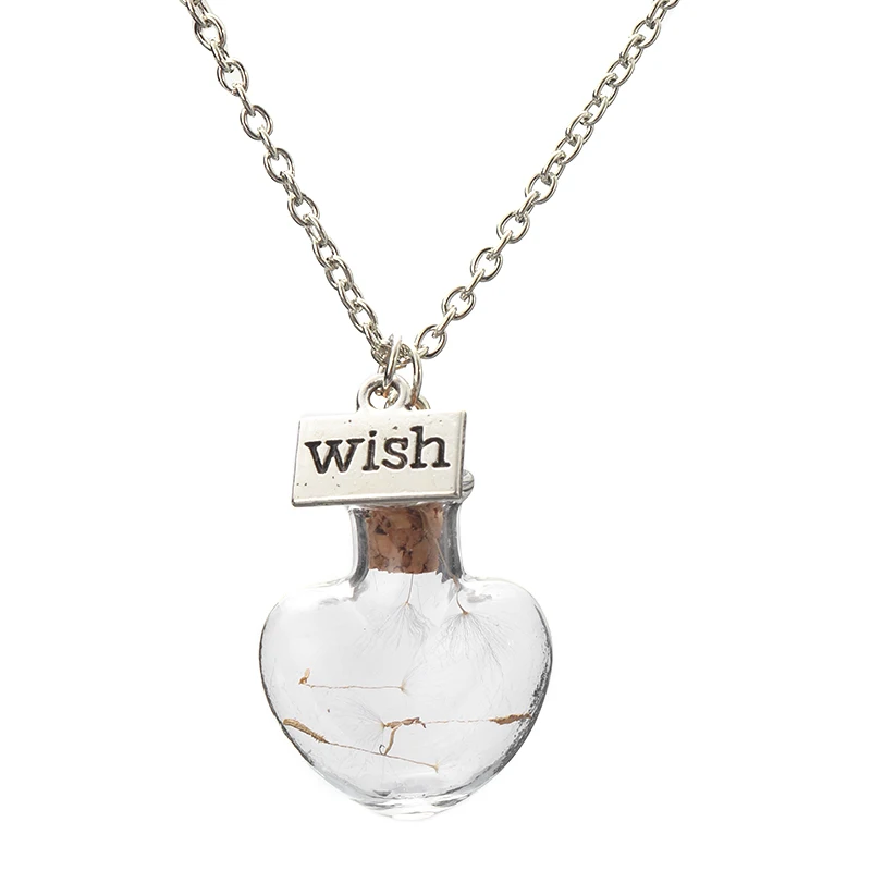 Wish Glass Necklace Dandelion Seeds in Glass Pendant Long Necklace Women Gift Ec