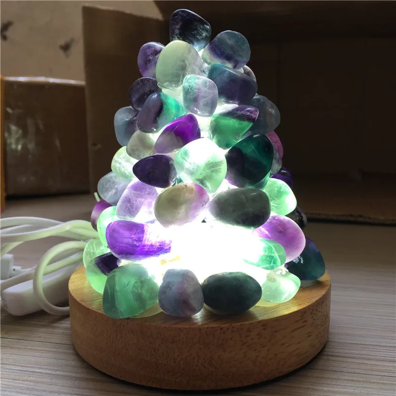 

new Natural quartz Crystal Colored fluorite lamp energy reiki healing home decoration