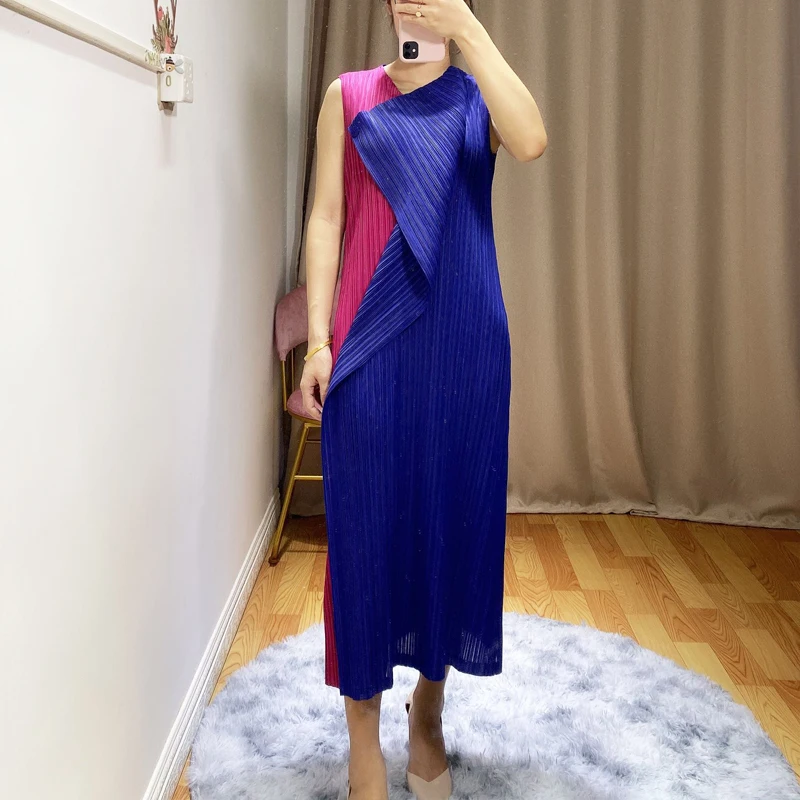 Changpleat новые дизайнерские женские платья Miyak плиссированные на одной пуговице тонкие большие эластичные без рукавов модные длинные платья D00