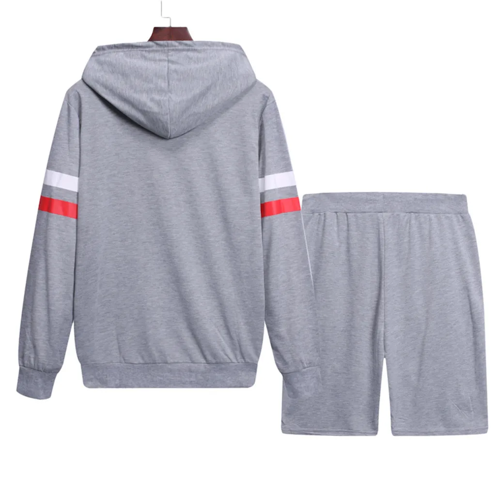 Мужская осенне-зимняя повседневная толстовка с круглым вырезом серого цвета из 2 предметов, Длинный топ+ короткие штаны, комплекты, спортивный костюм, спортивный костюм