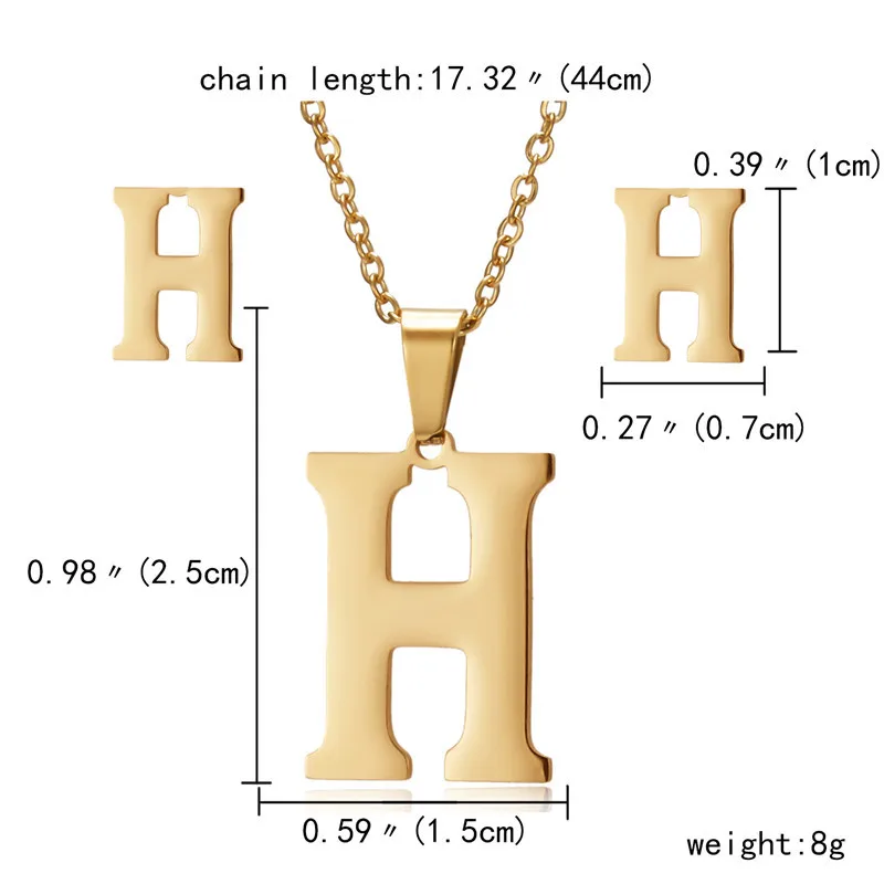 yellow fashion jewelry set Rinhoo New Initial A-Z Letters Pendant Stainless Steel Link Chain Necklace Earring for Women Men Trendy Jewelry Set Gift trendy ring sets