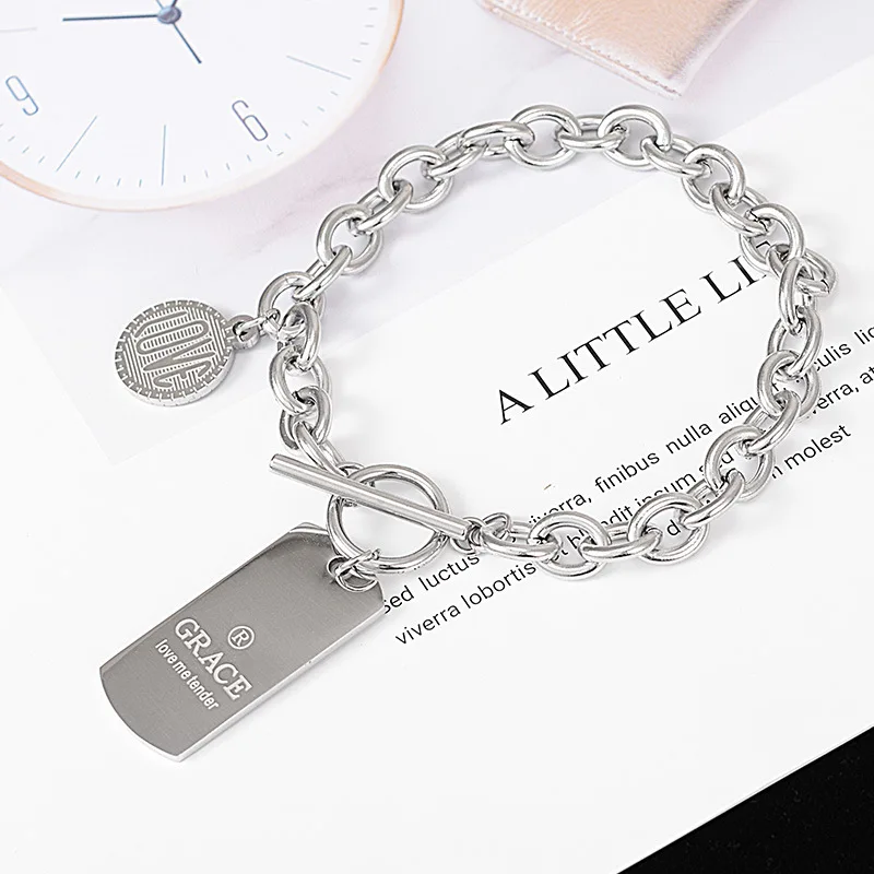 Браслеты и браслеты браслет Pulseira Feminina нержавеющая сталь с мужской женский панк хип-хоп ювелирные изделия ветер монета письмо кулон - Окраска металла: see chart