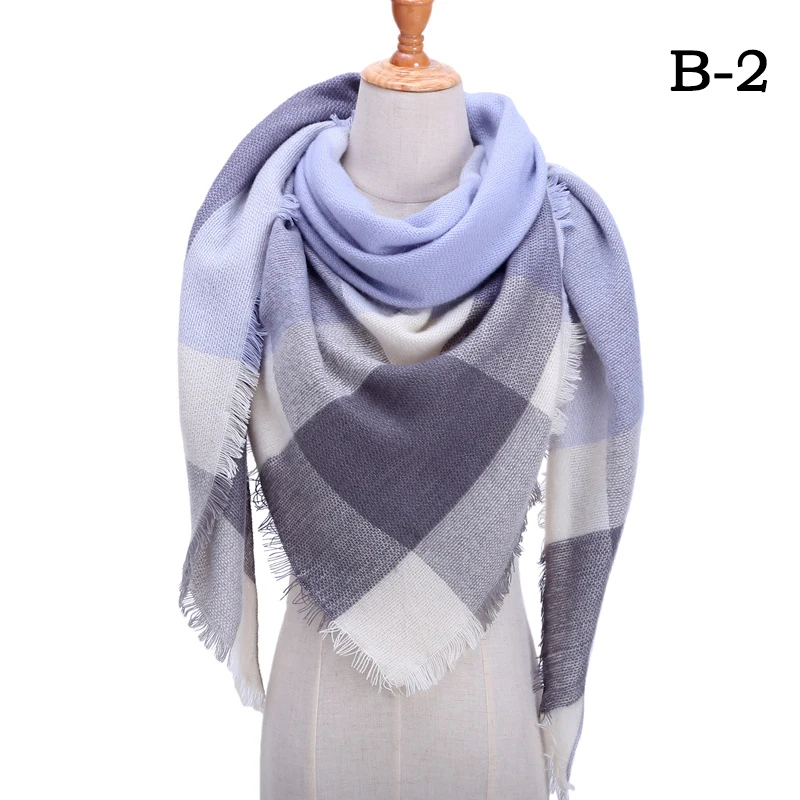 Модный зимний шарф для женщин, клетчатые вязаные треугольные шарфы, кашемировые пашмины, женские теплые покрывала, шали, шарфы для шеи - Цвет: bb2