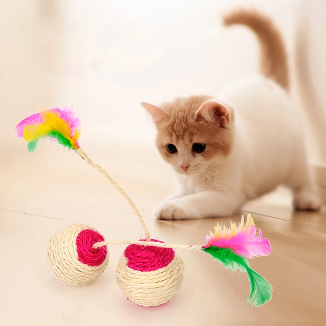 Домашнее животное кошка котенок кошка игрушка прокатки сизаля царапин мяч Смешные, для кошек и котят играть куклы Шар любимчика игрушечная кошачья игрушка с перьями; Прямая поставка
