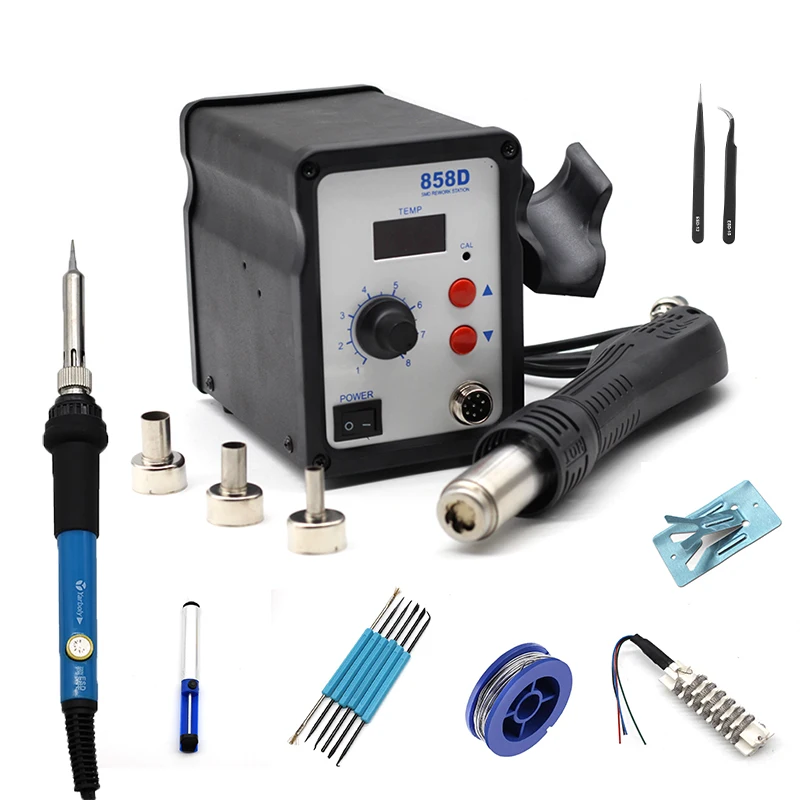 858D Hot Air Soldering Station 220V LED Digital Solder Heat Gun Rework Station ESD SMD Blower Hair Dryer Hairdryer Soldering