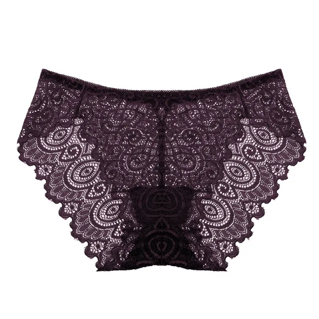 Purple 6 цветов сексуальное кружевное белье в цветочек, трусики для женщин, прозрачные Бесшовные дышащие удобные женские трусики со средней посадкой - Цвет: Purple