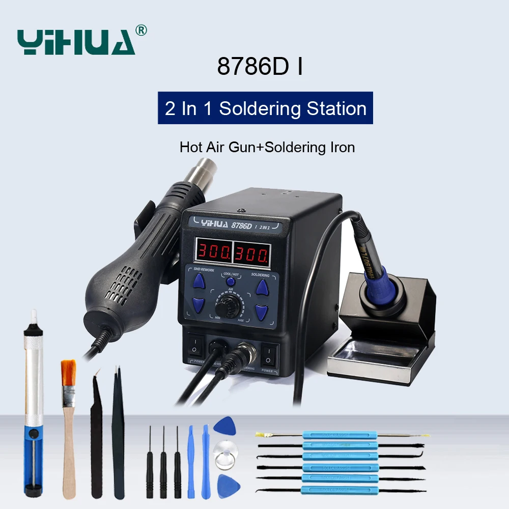 

Updated YIHUA 8786D I Soldering Station Digital Display Hot Air Gun Welding Station BGA Rework Station Soldering Iron Heat Gun