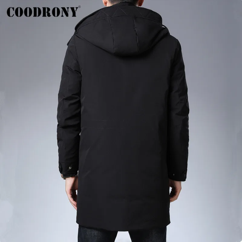 Бренд COODRONY, куртка на утином пуху, мужская одежда, зимние толстые теплые длинные куртки, повседневное пальто с капюшоном, мужская верхняя одежда с большими карманами 98030