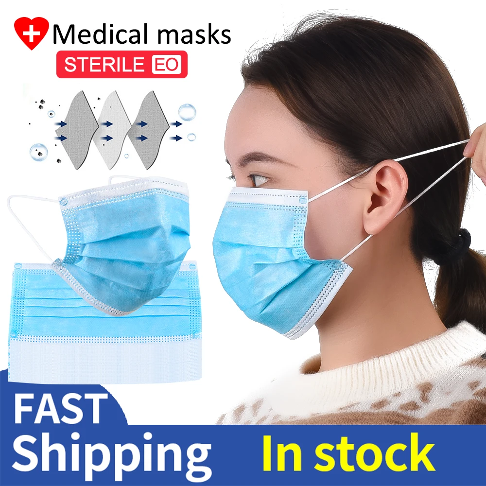 

100Pcs Medical Mask 3 Layers Disposable Face Mask Healthy Care Anti Dust with Ear Loop Anti-Dust Face Mouth Masks Fast Shipping