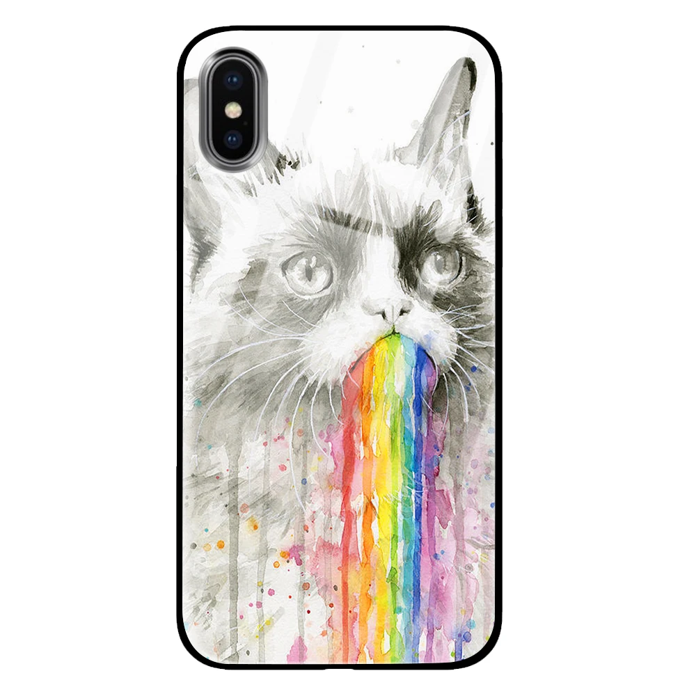 Роскошные Радуга, Роза Кот кролик закаленное стекло телефонные чехлы для iPhone 5 5S SE 6 6s 7 8 Plus X XS Max XR задняя крышка - Цвет: 11