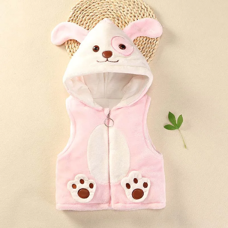 Pink dog Утепленный жилет для маленьких мальчиков и девочек; пальто; детская одежда; куртка с капюшоном; фланелевый жилет для малышей; детские жилеты; Верхняя одежда с рисунками животных - Цвет: Pink dog