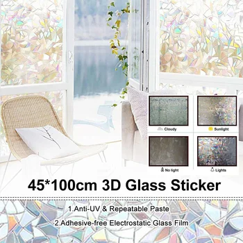 

45x100CM 3D Decorative Window Film Stained Glass Window Sticker,Window Adhesive-free PVC Anti UV Glass Film
