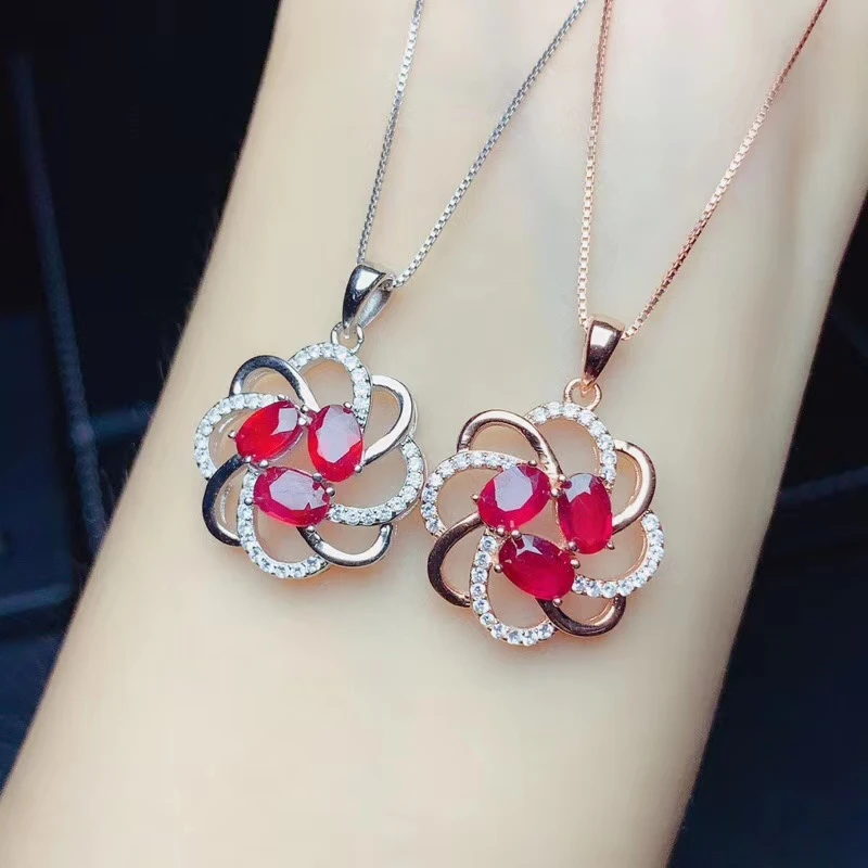

2020 new fashion natural ruby necklace real 925 silver women necklace natural gem girl party gift lucky birthstone cancer