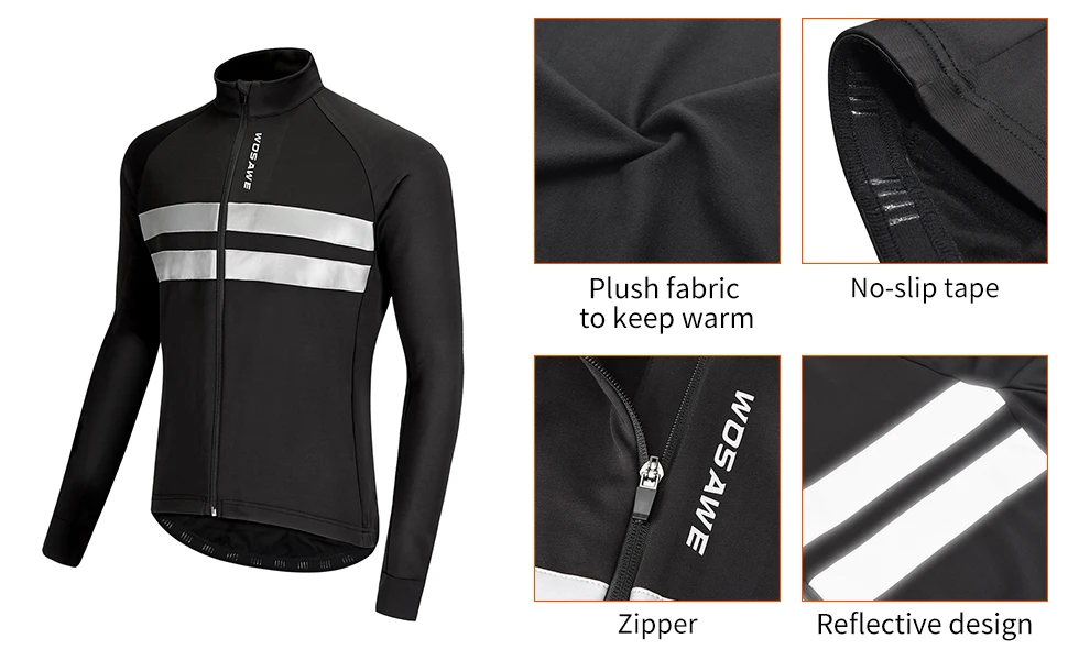 WOSAWE Winter Men Cycling Jacket Windproof Thermal Warm Bicycle Apparel Riding Coat MTB Road Bike Clothing Outdoor Sport Jacket