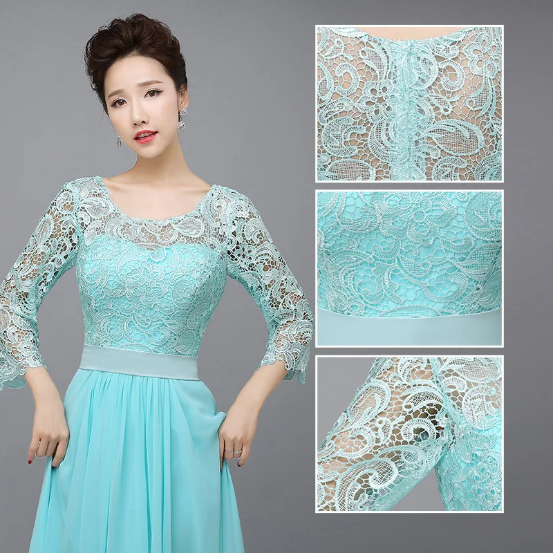 Vestido de madrinha de casamento longo2018 новые кружевные Длинные рукава трапециевидные бирюзовые темно-зеленые бордовые платья для подружки невесты дешево