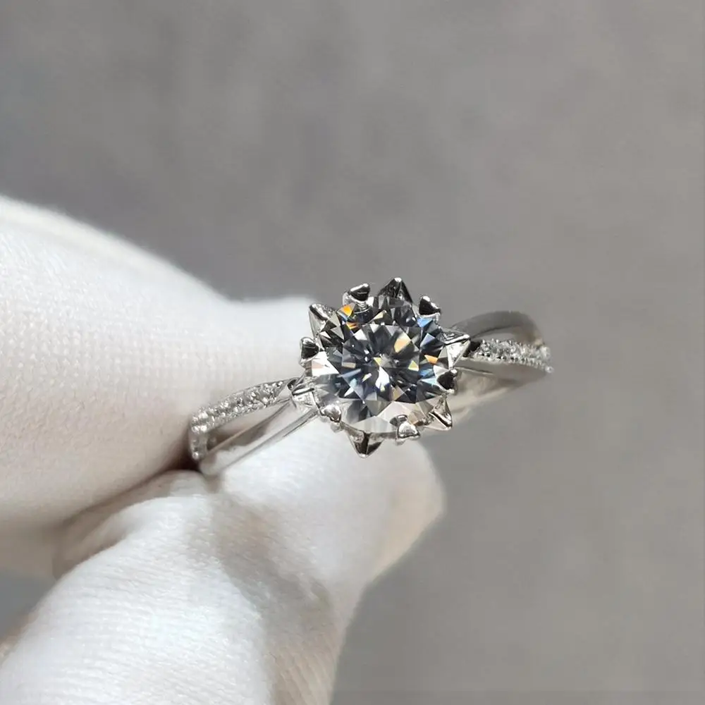 925 Silver 1 ct Diamond Test Past D Color Moissanite Ring Brilliant Cut VVS1 Round Gemstone Snowflake Adjustable Jewelry | Украшения и