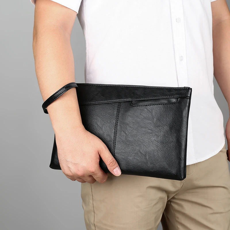2022 new Fashion Leather pochette da uomo borsa di marca borsa in pelle PU  classica borsa a busta nera di grande capacità| | - AliExpress