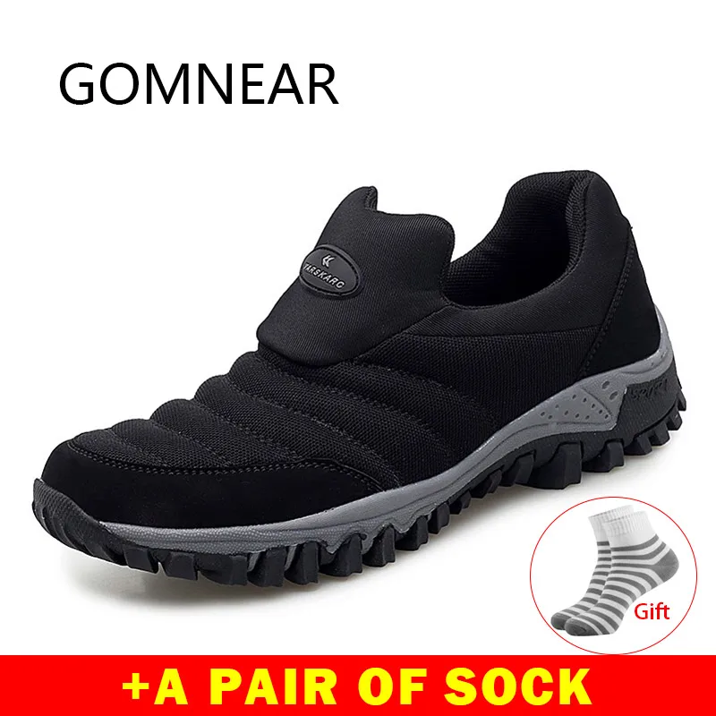 GOMNEAR Black Slip On Hiking Shoes Women Outdoor Men Hiking Shoes