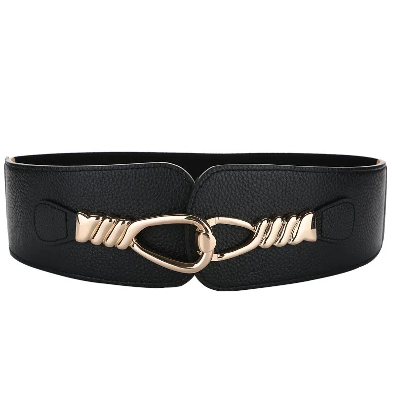 black2 Earnda Европа и Америка Мода кожаный пояс Женские декоративные эластичные широкий пояс Пряжка - Цвет: black2