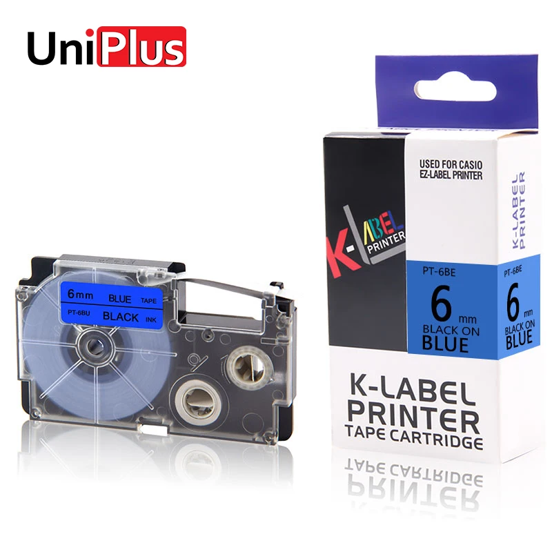 UniPlus XR-6BU Labelmaker 6 мм совместимый для Casio ярлык с буквами принтер черный на голубом