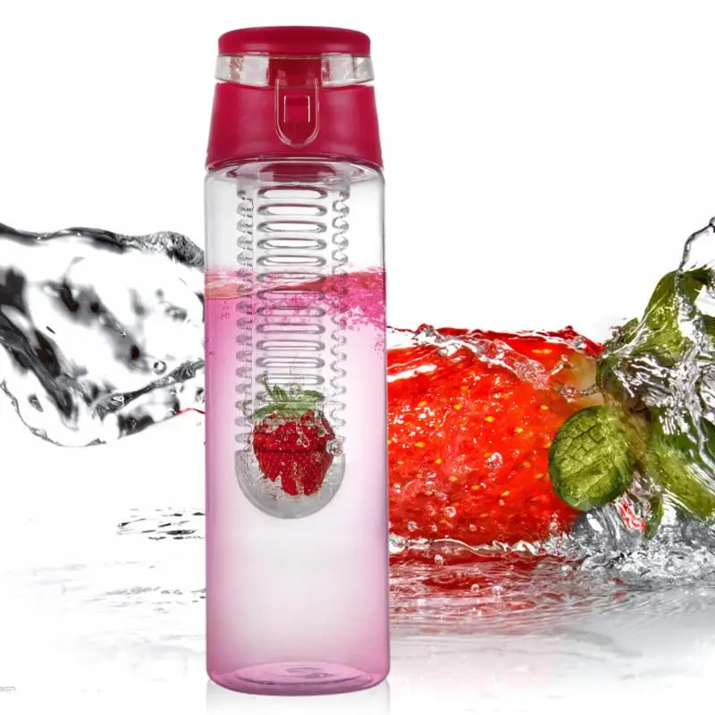 800 мл бутылка для фруктовой воды с заваркой чая, силиконовая бутылка для сока, для занятий спортом, фитнеса, здоровья, детоксикации, аксессуары для кемпинга, путешествий - Цвет: red
