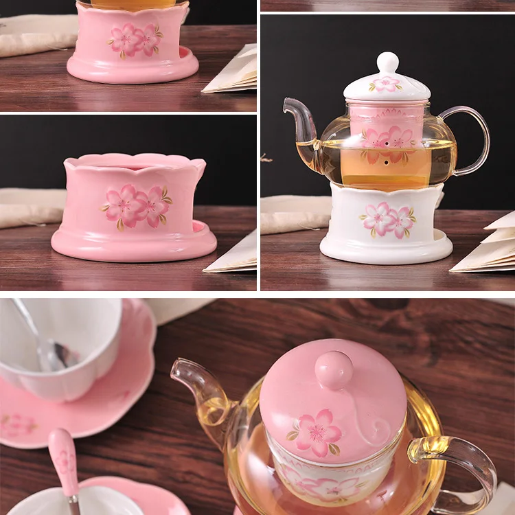 Японский стиль, Цветочный чайный набор, керамический, простой, вишневый цвет, может нагреваться, чайный горшок, пара чашек, сад, Цветочный, послеобеденный чай