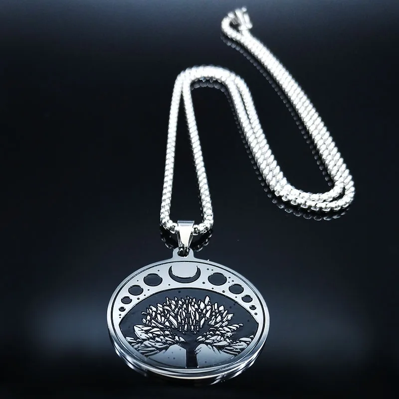 Колдовское ожерелье с Луной и солнцем из нержавеющей стали, женское ожерелье с деревом жизни, серебряное ожерелье, ювелирное изделие, colgantes N19833
