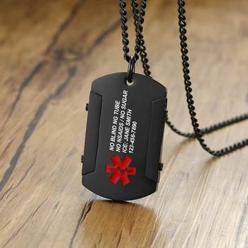 

Personalized Stainless Steel Medical Alert ID Dog Tag Pendant Necklace Men Collar Free Engraving