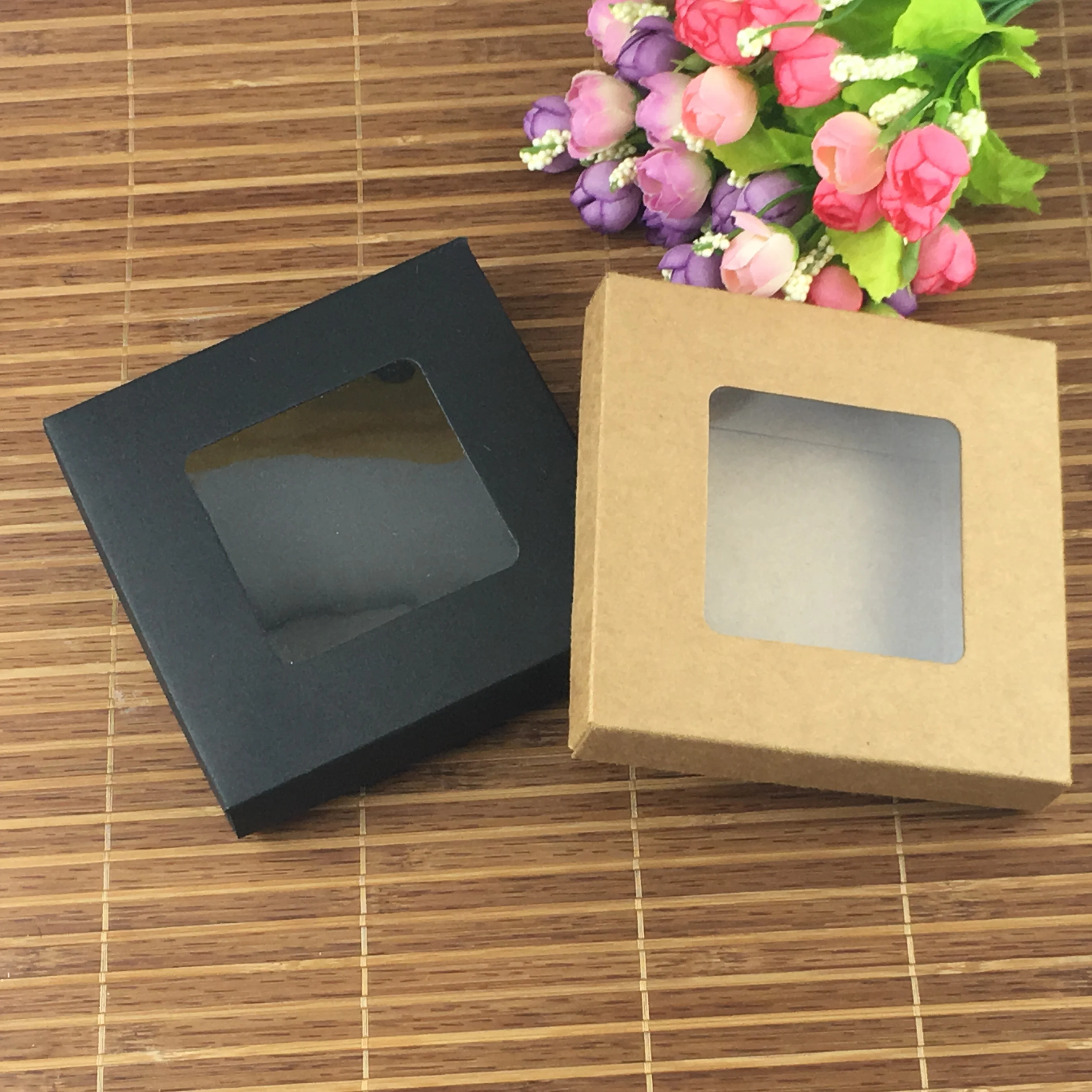 

20Pcs Brown Blank Square Shape Gift Packing Paper Box With Clear PVC Window Handmade Craft Carton Wedding Candy Boxes