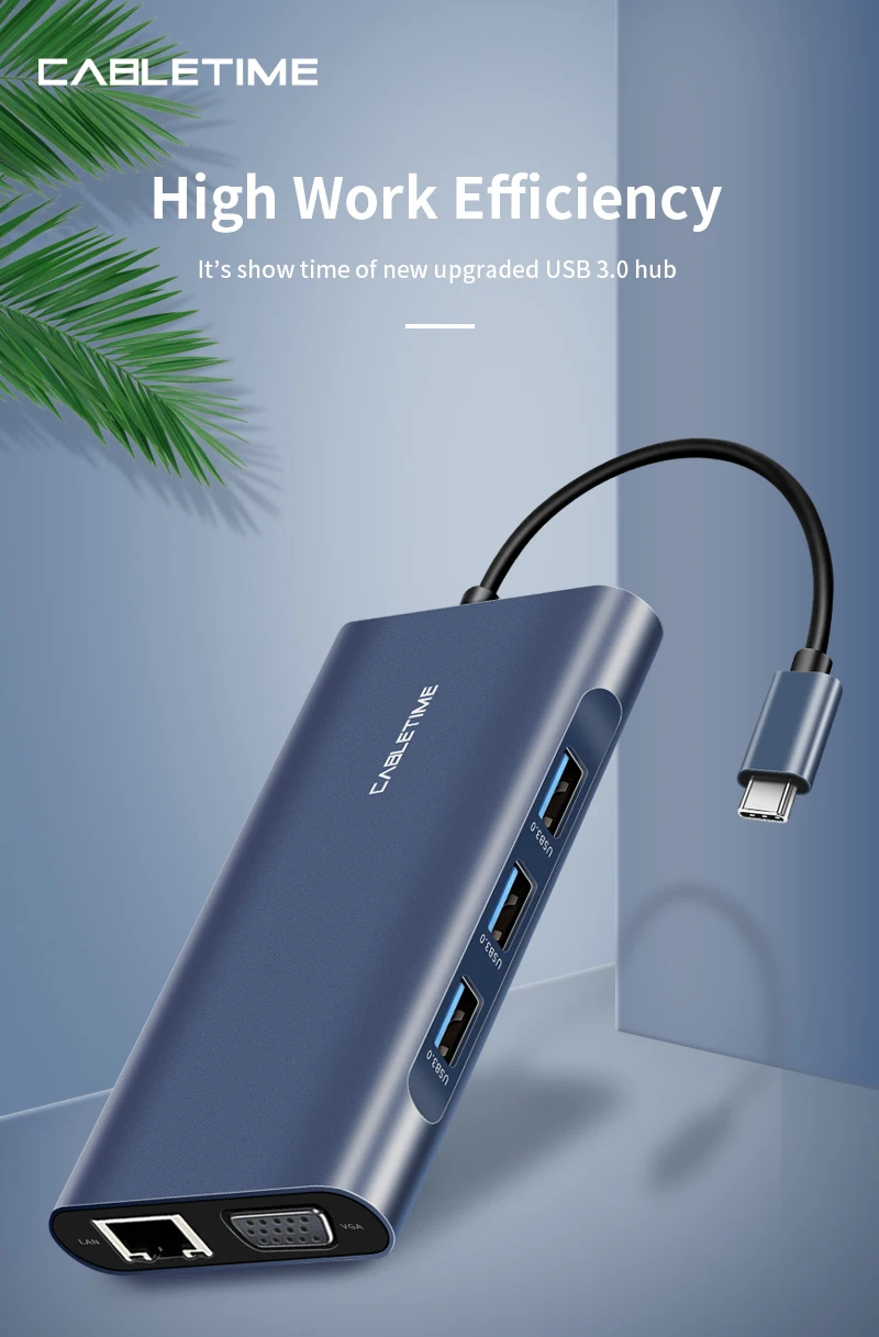 Кабель usb-хаб HDMI type C PD зарядка USB 3,0 SD/TF кард-ридер VGA aux3.5 мм адаптер темно-синий для huawei Matebook X C257